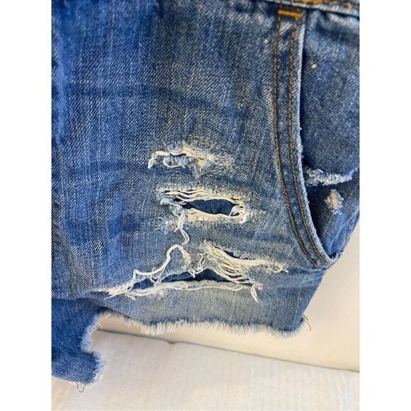 American Eagle denim short overalls medium M distressed #54485 - Picture 4 of 8